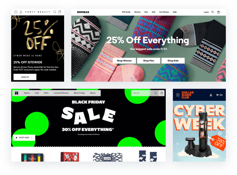 Black Friday, Cyber Monday 2023 live ecommerce retailer screenshots preview