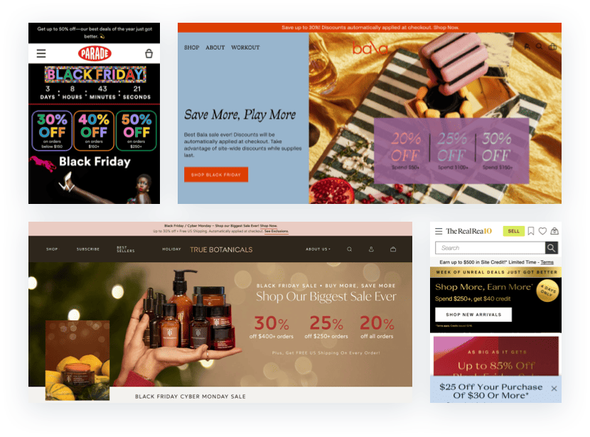 Black Friday, Cyber Monday 2021 live ecommerce retailer screenshots preview