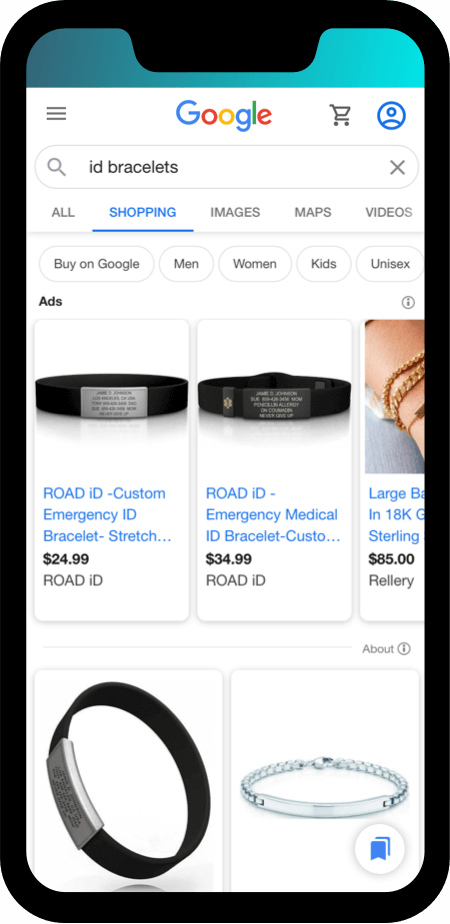 Google Shopping Ads for eccomerce with unbranded term: ID racelets